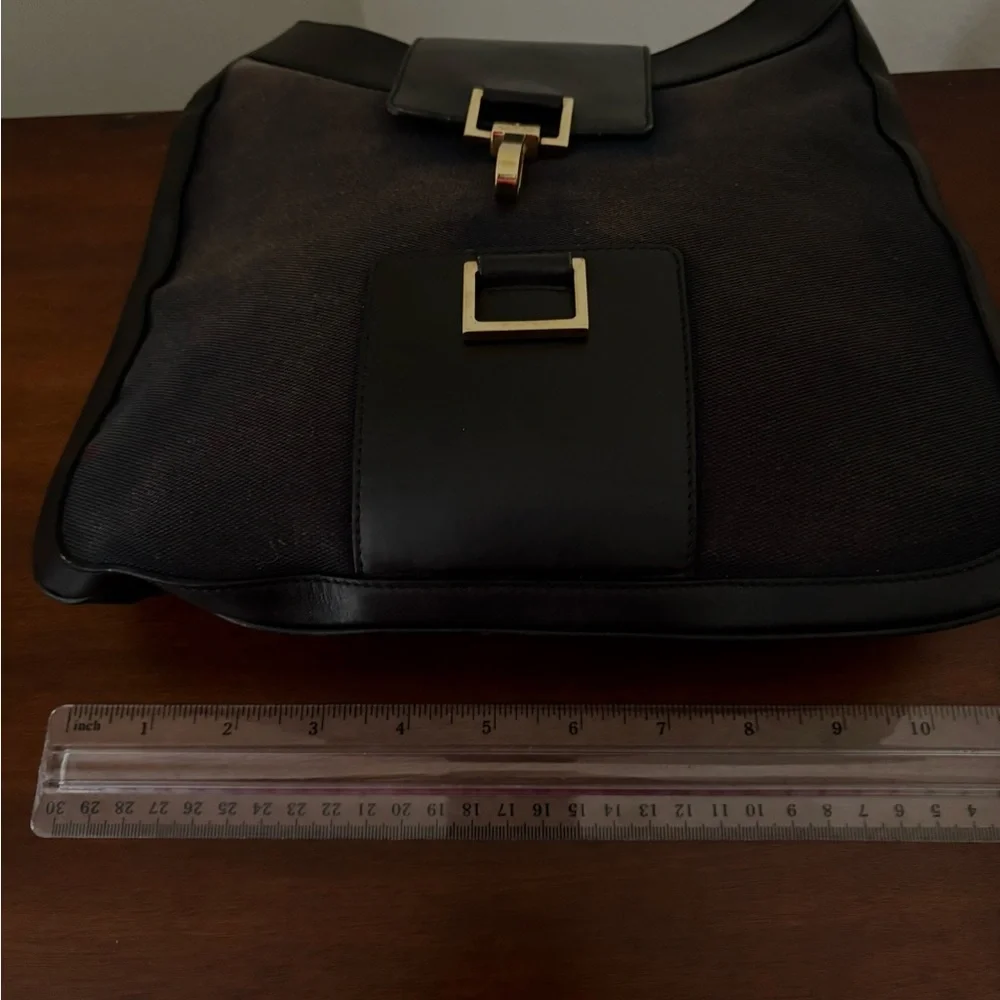 Gucci Jackie O Black Canvas Leather Trim Handbag | Iconic Piston Lock - Picture 11 of 12